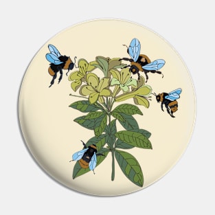 Botanical illustration of plants and bumblebees Pin