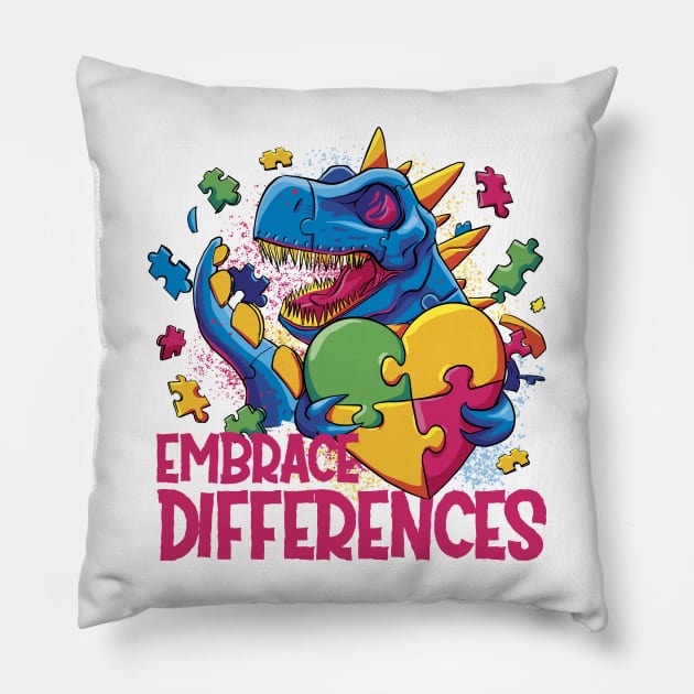 Autism Awareness Dinosaur Design for Love and Acceptance Embrace Differences Pillow by star trek fanart and more