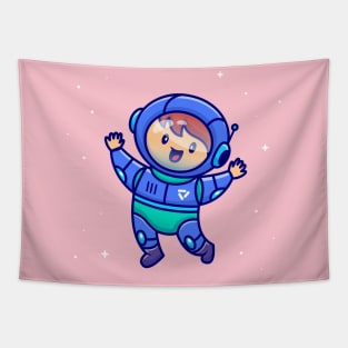 Cute Boy Wearing Astronautsuit Cartoon Tapestry