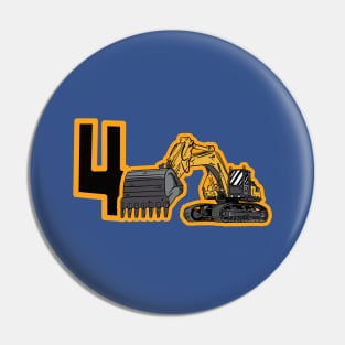 4th Birthday Tshirt Excavator Birthday Pin