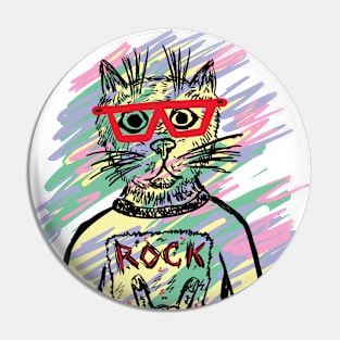 Rock Cat with glasses Pin