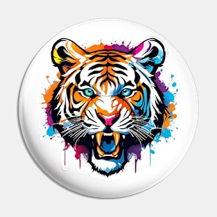 Tiger Head Dripping Rainbow Graffiti Pin