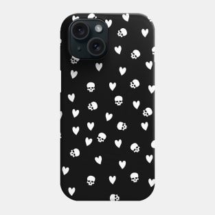 Cute Hearts and Skulls Black and White Halloween Pattern Phone Case