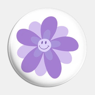 Bright and Cheerful Flower Smiley Face - digital lavender Pin