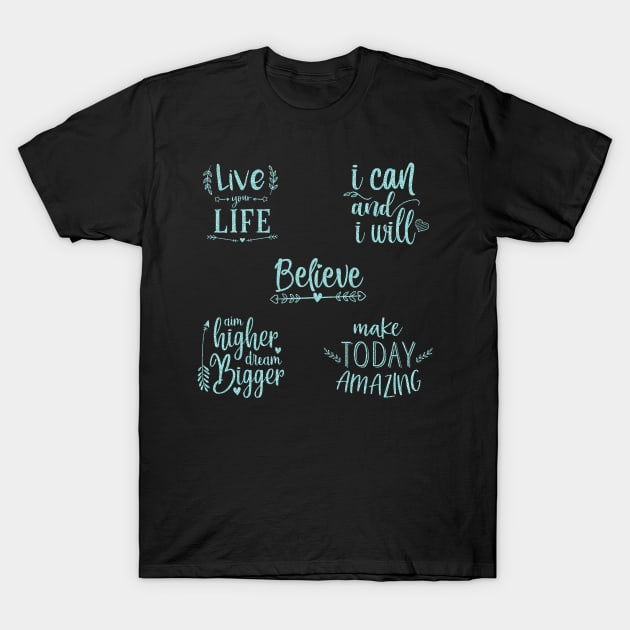 Quotes To Live By - Multi Design Set Blue Glitter - Quotes - T-Shirt