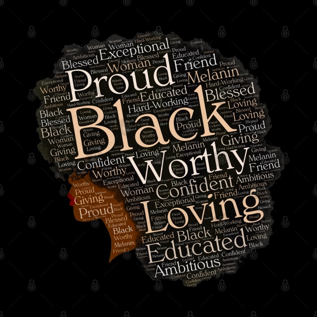 Proud Black Woman Words in Afro by blackartmattersshop