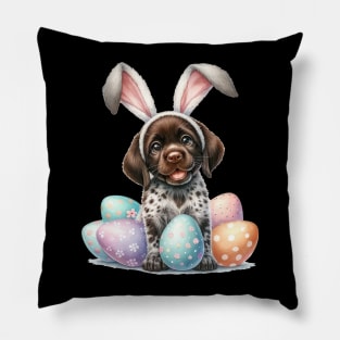 Puppy German Shorthaired Pointer Bunny Ears Happy Easter Day Pillow