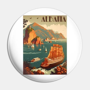 Albania Coastline Vintage Travel Art Poster Pin