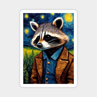 Adorable Raccoon Animal Portrait Painting in a Van Gogh Starry Night Art Style Magnet