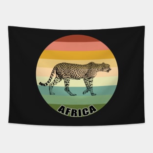 Sleek Cheetah on the Hunt on Vintage Retro Africa Sunset Tapestry