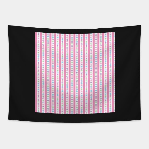 RETRO SCANDINAVIAN FLORAL STRIPES PINK Tapestry by blomastudios