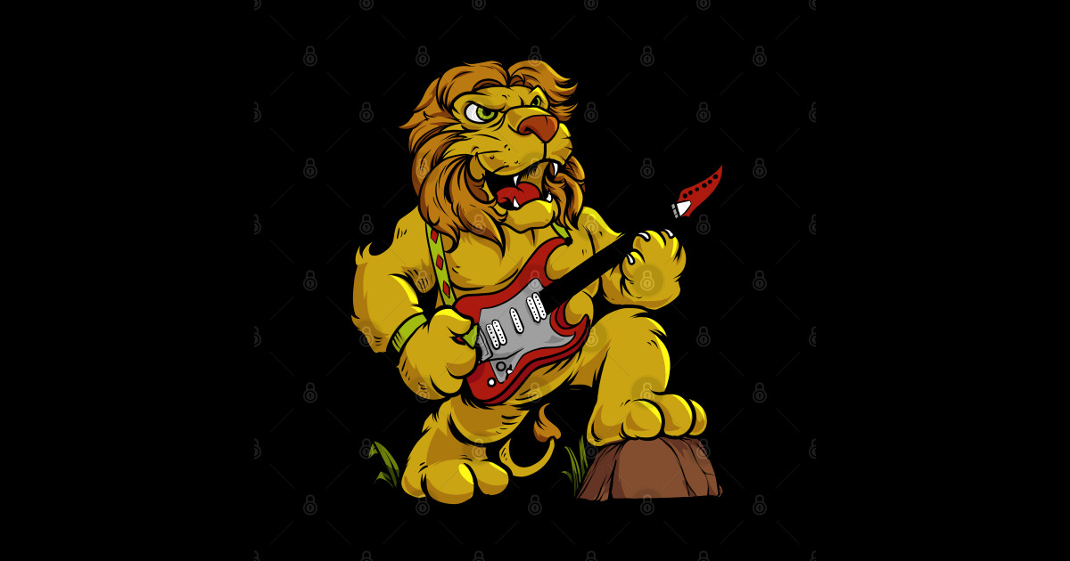 Cartoon lion playing electric guitar - Guitar Player - Sticker | TeePublic