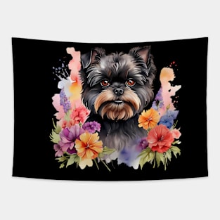 An affenpinscher decorated with beautiful watercolor flowers Tapestry