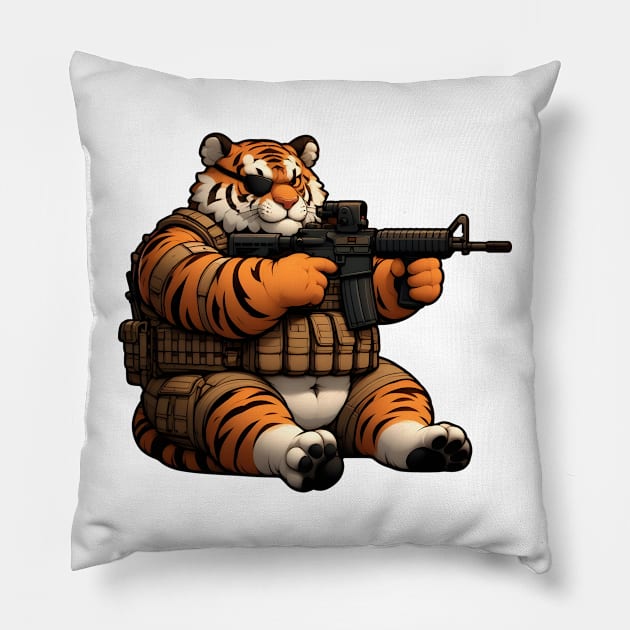 Tactical Tiger Pillow by Rawlifegraphic