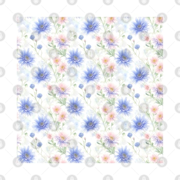 Watercolor Wild Colorful Cornflower Flowers by Victoria's Store