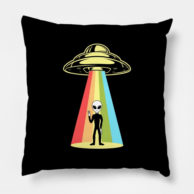 Alien Grey Rainbow Abduction Pillow by Strangeology
