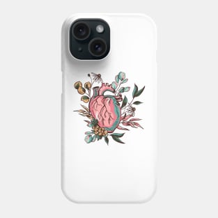 human heart flower illustration Phone Case