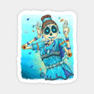 Cute Skeleton Lady - Dia De Los Muertos - Bharatanatyam Classical Indian Dancer Magnet