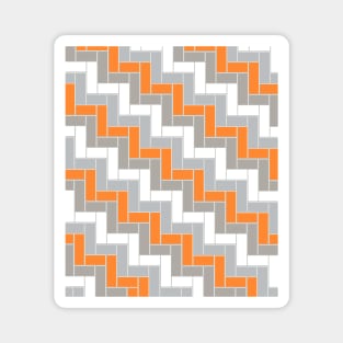 Geometric Art Tiles in Grey, White and Orange Magnet