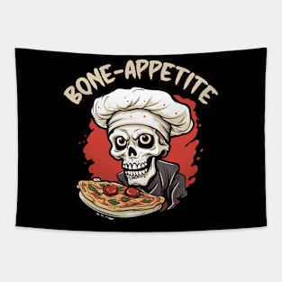 keleton Bone Appetite pun - Chef hat Skull Tapestry