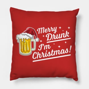 Merry Drunk I'm Christmas Funny Beer Drinker Santa Hat Pillow