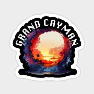 Grand Cayman Sunset (with White Lettering) Magnet