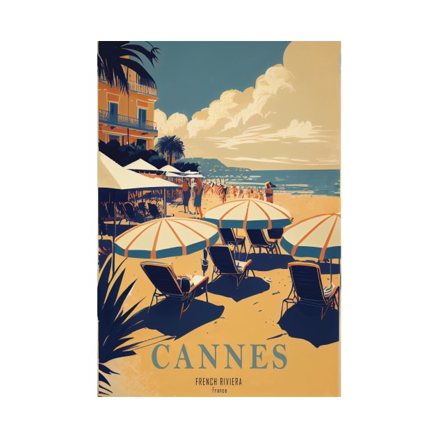 Cannes, France, Vintage Travel Poster by GreenMary Design