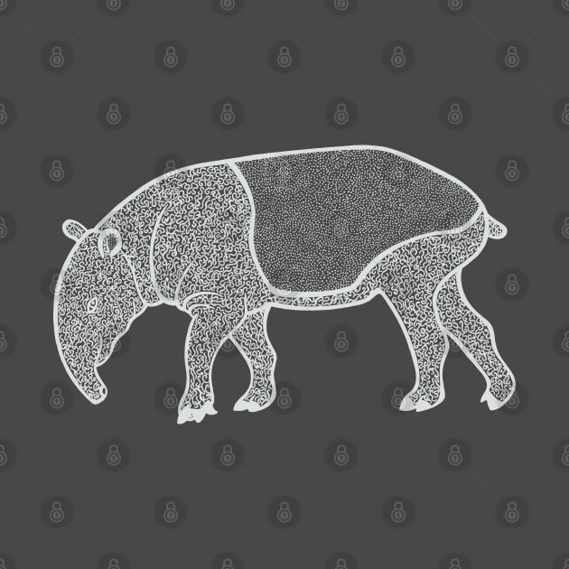 Malayan Tapir Ink Art - cute animal design - dark colors by Green Paladin