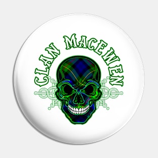 Scottish Clan MacEwen Tartan Celtic Skull Pin