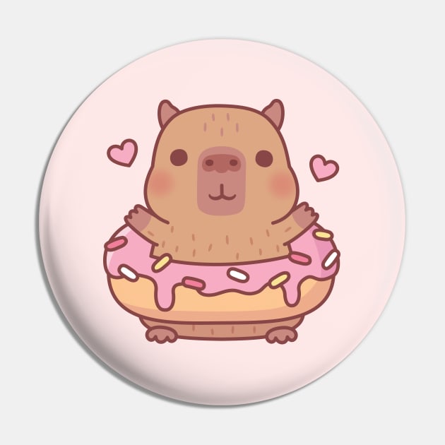 Cute Capybara With Pink Frosting Donut Pin by rustydoodle