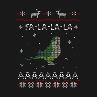 FA LA LA Ugly Christmas Green Monk Parakeet T-Shirt