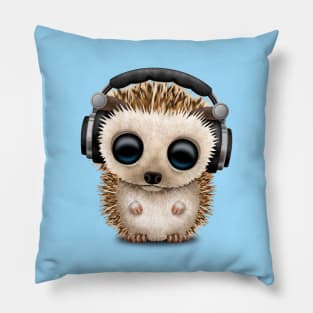 Cute Baby Hedgehog Deejay Wearing Headphones Pillow