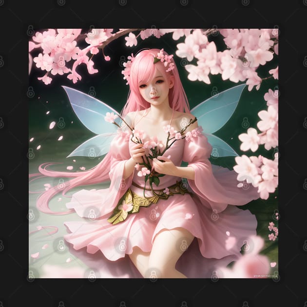 Beautiful Pink Sakura Flower Japanese Manga Girl Cherry Blossom Fairy by Tina