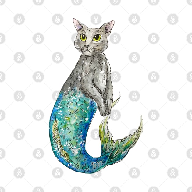 Grey Mermaid Cat by aquabun