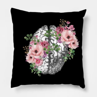 Brain human anatomy,pink roses, mental Pillow