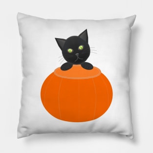 Black Cat Looking for Halloween Candy (White Background) Pillow