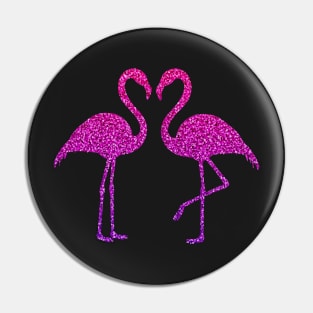 Pink Purple Ombre Faux Glitter Flamingos Silhouette Pin