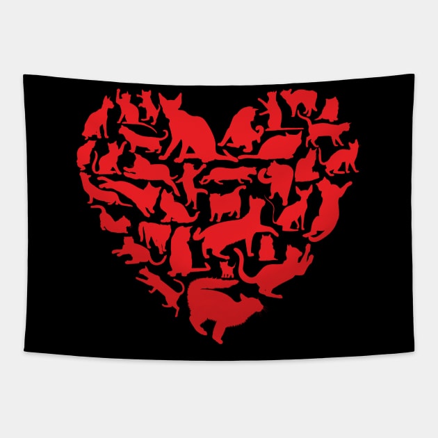 Cat Heart Valentines Day Tapestry by Pennelli Studio