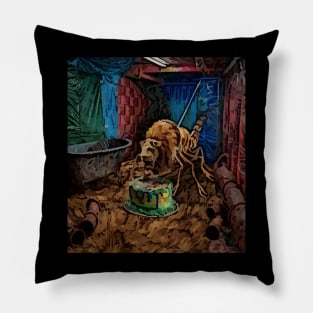 watercolor locust with lions head eating birthday cake Pillow