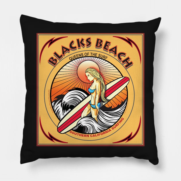 BLACKS BEACH SURFING SAN DIEGO CALIFORNIA Pillow by Larry Butterworth