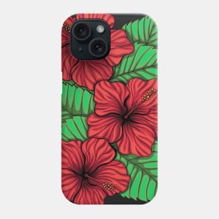 Bouquet of hibickus flower and tropical leaves Phone Case