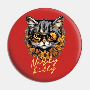 Nerdy Kitty Delight: Funny Aesthetic Smart Cat Art for Cat Lovers Pin