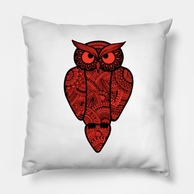 Owl (red) Pillow by calenbundalas