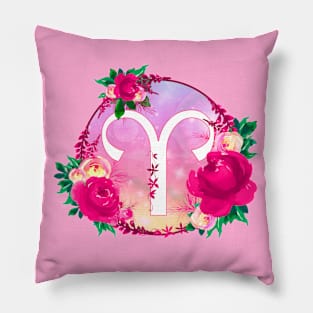 Aries Zodiac Horoscope Pink Floral Monogram Pillow