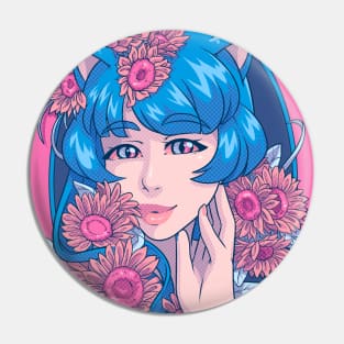 Portrait with rose flowers. Pin