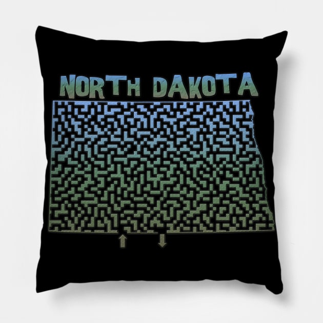 North Dakota State Outline Maze & Labyrinth Pillow by gorff