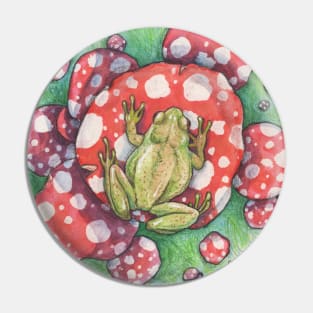 Frog on Mushrooms Pin