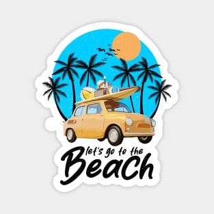 Let's Go To The Beach - Retro Vintage car with surfboard and beach ball Magnet