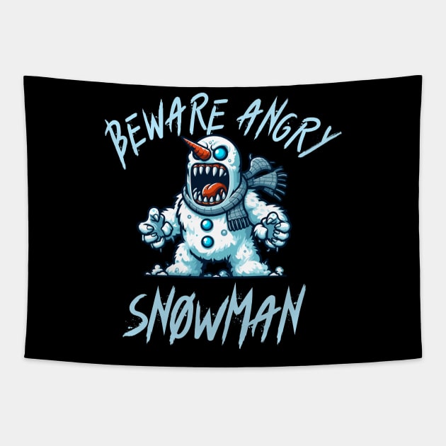 Beware Angry Snowman - Evil Monster Snowman Design Tapestry by TeeHeeFun