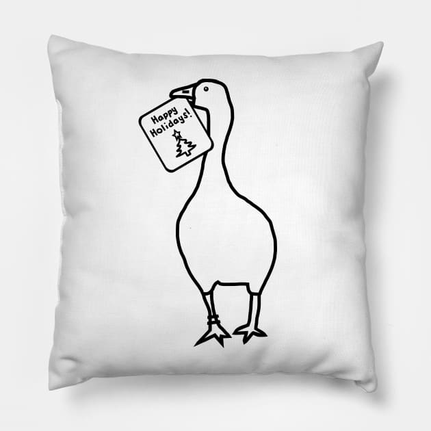 Annoying Christmas Goose Steals Happy Holidays Card Line Drawing Pillow by ellenhenryart